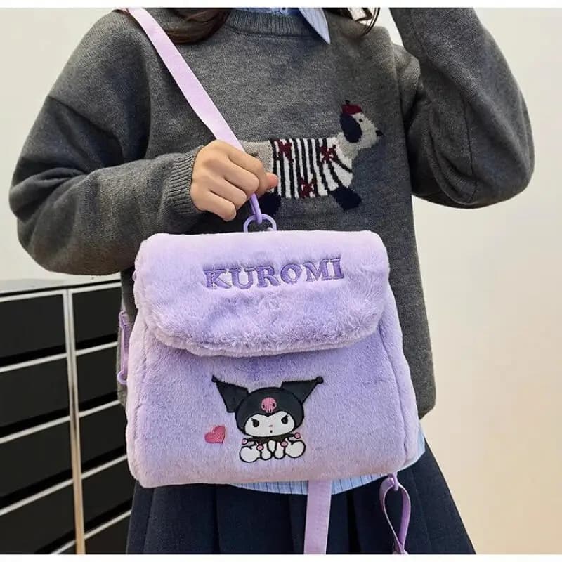 Borsa Peluche Kawaii Sanrio Kuromi, Zaino 2-in-1 e Borsa a Tracolla, Morbida Borsa Giocattolo Imbottita, Regalo Adorabile per Ragazze, Vendita all'Ingrosso