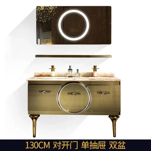 Combinazione di mobili da bagno in acciaio inossidabile Lavabo da bagno personalizzato per villa Specchio intelligente Semplice doppio lavabo in marmo