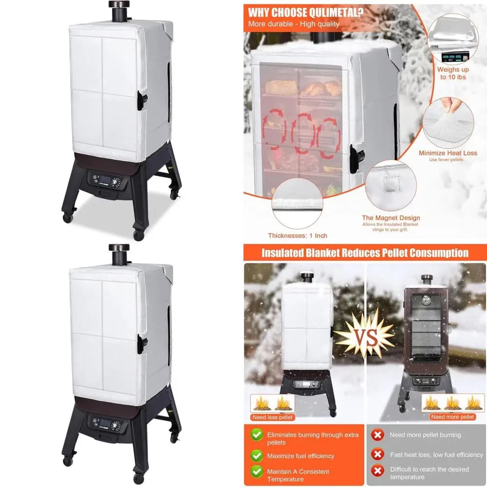 Coperta Isolante per Griglia a Pellet per Affumicatore Verticale, Copertura Invernale per BBQ con Ritenzione del Calore per Cucinare in Clima Freddo