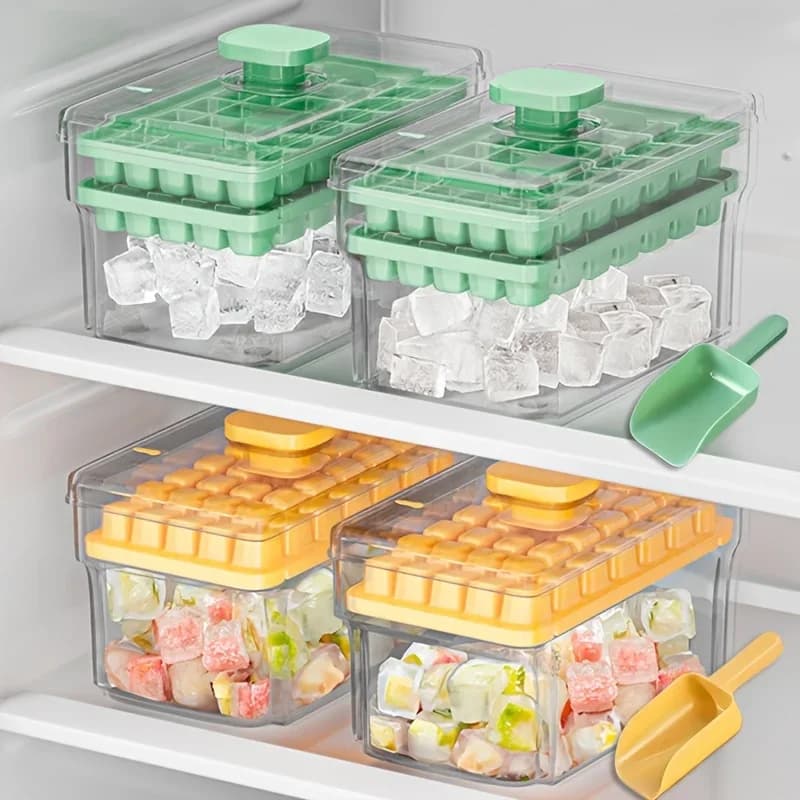 Ice Trays for Freezer with Lid & Bin, Ice Cube Tray Making 68 pcs Ice Cubes, Easy Press to Release Ice