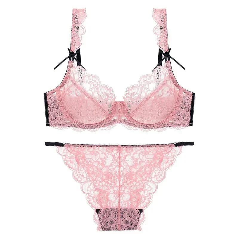 Set di lingerie sexy in pizzo ultrasottile trasparente da donna che raccoglie reggiseno intimo estivo solido dolce fiocco decor morbido con ferretto