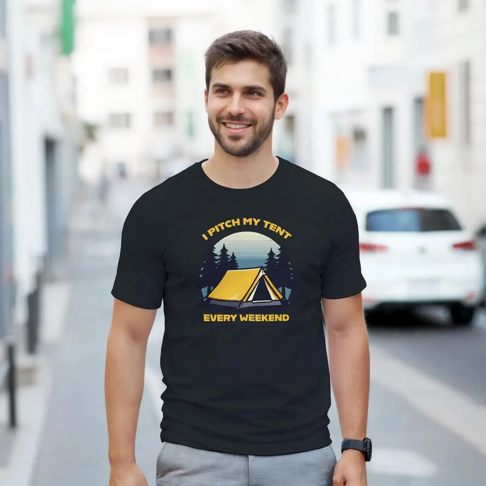 Maglietta da campeggio I Pitch My Tent, divertente, vintage, streetwear, comoda, di design, alla moda, per l'uso quotidiano