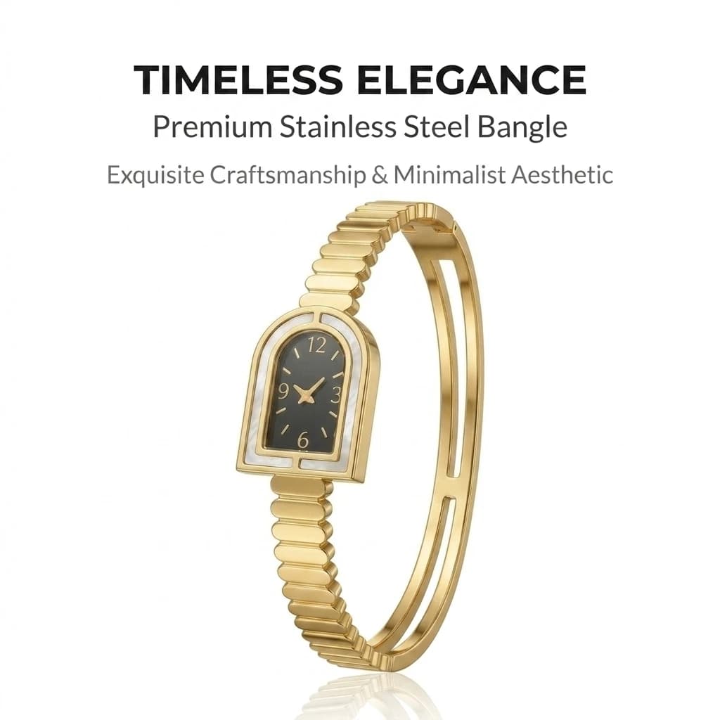 JP One Gold Color Watch Design Bangle, Stainless Steel Bracelet for Women, Fashion Jewelry Gift 60mm Diameter Openable