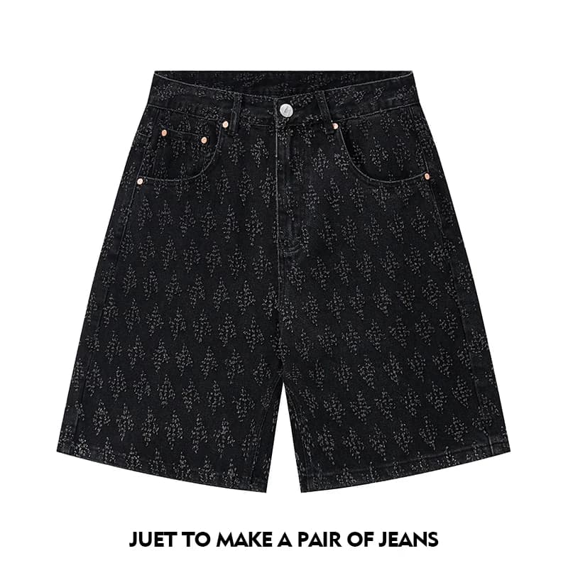 summer men’s denim shorts combine classic and fashionable tattered designs Straight fit loose black jeans Y2K high street shorts