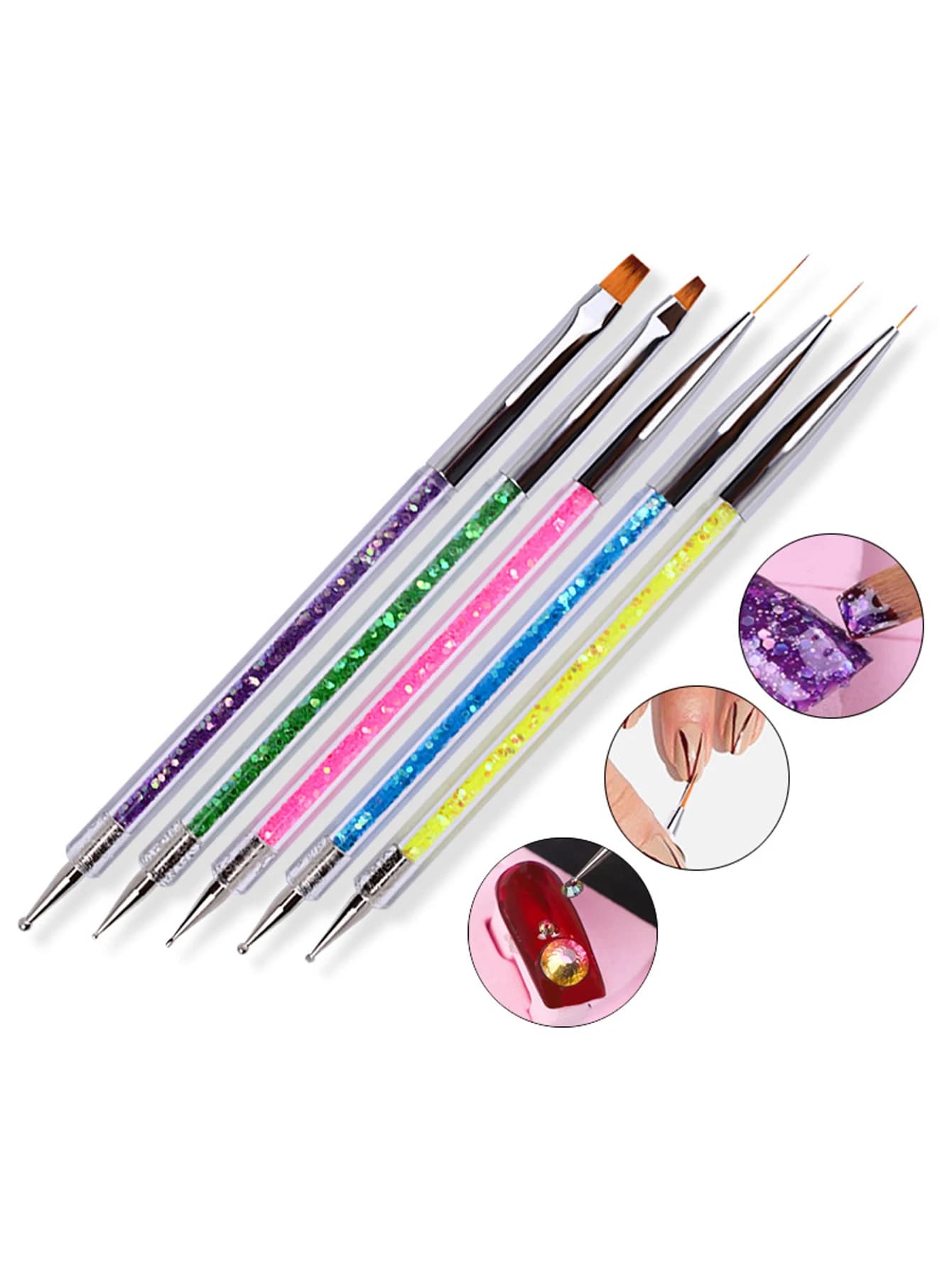Set di 5 pennelli per nail art con pennello liner e penne per decorazioni unghie, per uso domestico e saloni professionali, accessori per unghie, strumenti per nail art, per il ritorno a scuola, unghie, strumenti per unghie finte.