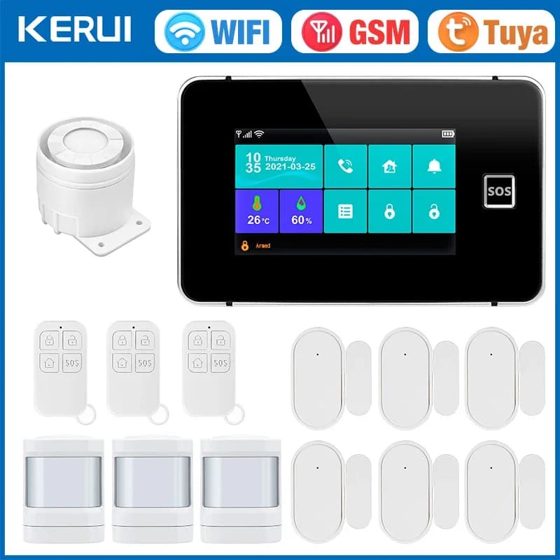KERUI G60B 2G WIFI Sistema di allarme GSM Pannello touch screen da 4,3 pollici Tuya Allarme domestico intelligente con display dell'umidità della temperatura per la casa