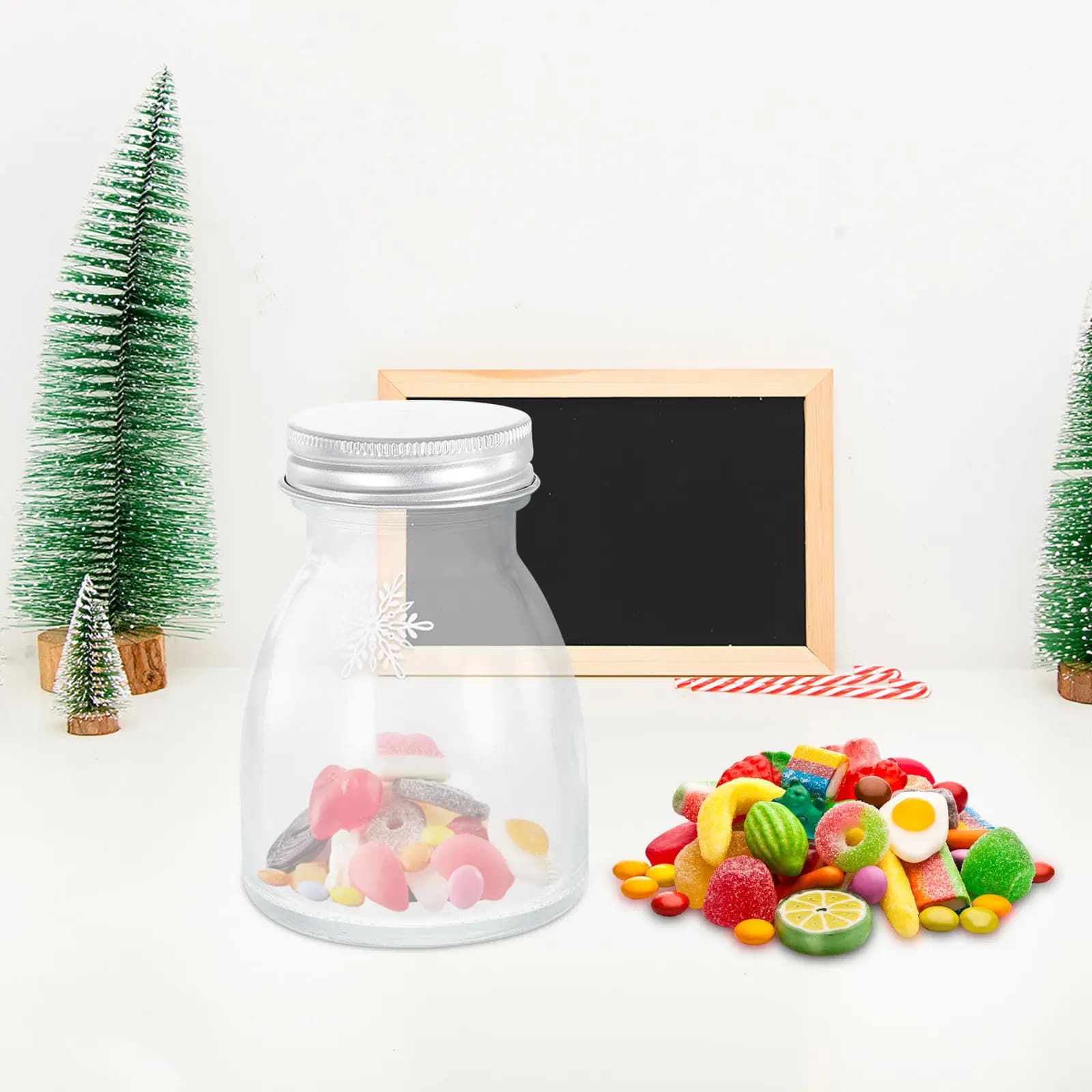 6Pcs Glass Storage Jar Candy Bottle Sugar Jar Kitchen Cereal Sealing Canister Food Grade Airtight Container for Tea Flour Grains