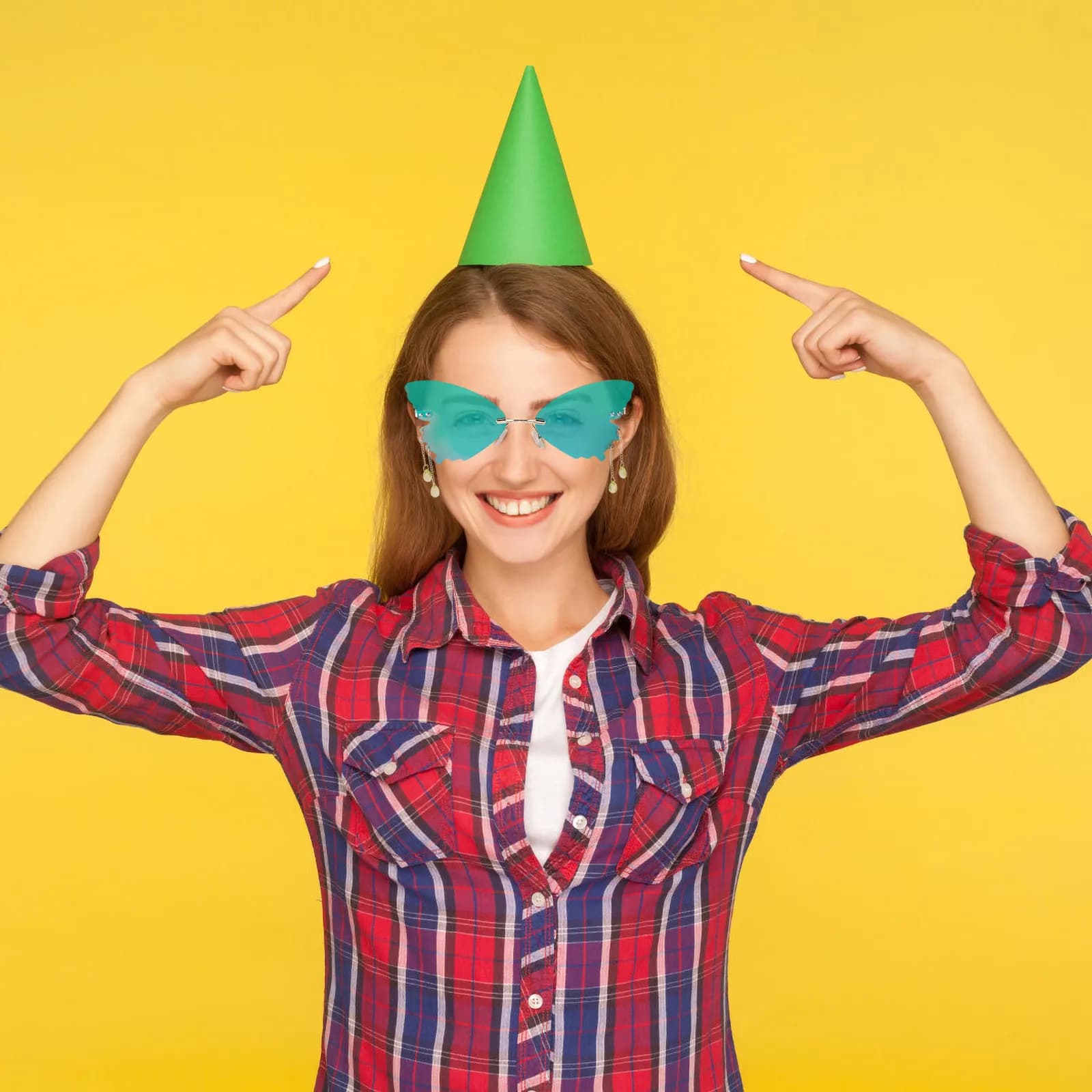 Occhiali da Sole Senza Montatura a Farfalla con Strass e Ciondolo, Occhiali Divertenti e Cool per Feste e Festival, Accessorio Fotografico Elegante per Donne