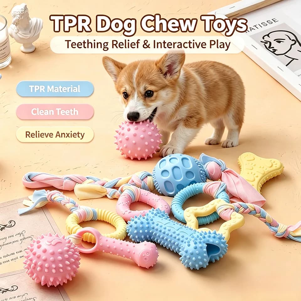 TPR Pet Dog Chew Toys for Small Medium Dogs, Bite Resistant Durable Cleaning Teeth Pet Training Supplies Interactive Play Gift