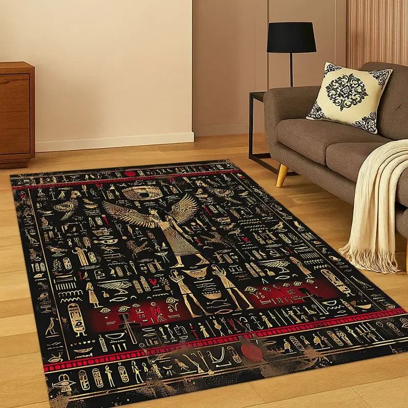 Tappeto con pittogrammi mitologici egiziani per camera da letto, soggiorno, divano, sala giochi, zerbino, decorazioni per la casa, tappeto per bambini, antiscivolo