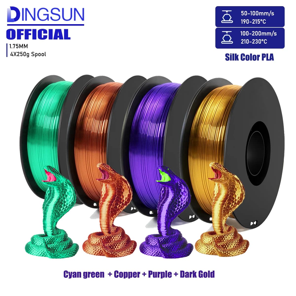 3D Printer Filament Filament PLA Silk Rainbow, 3D Printing Filament Updated with Tenacity, 1,75 mm 250 gX 4 Coils (2,2