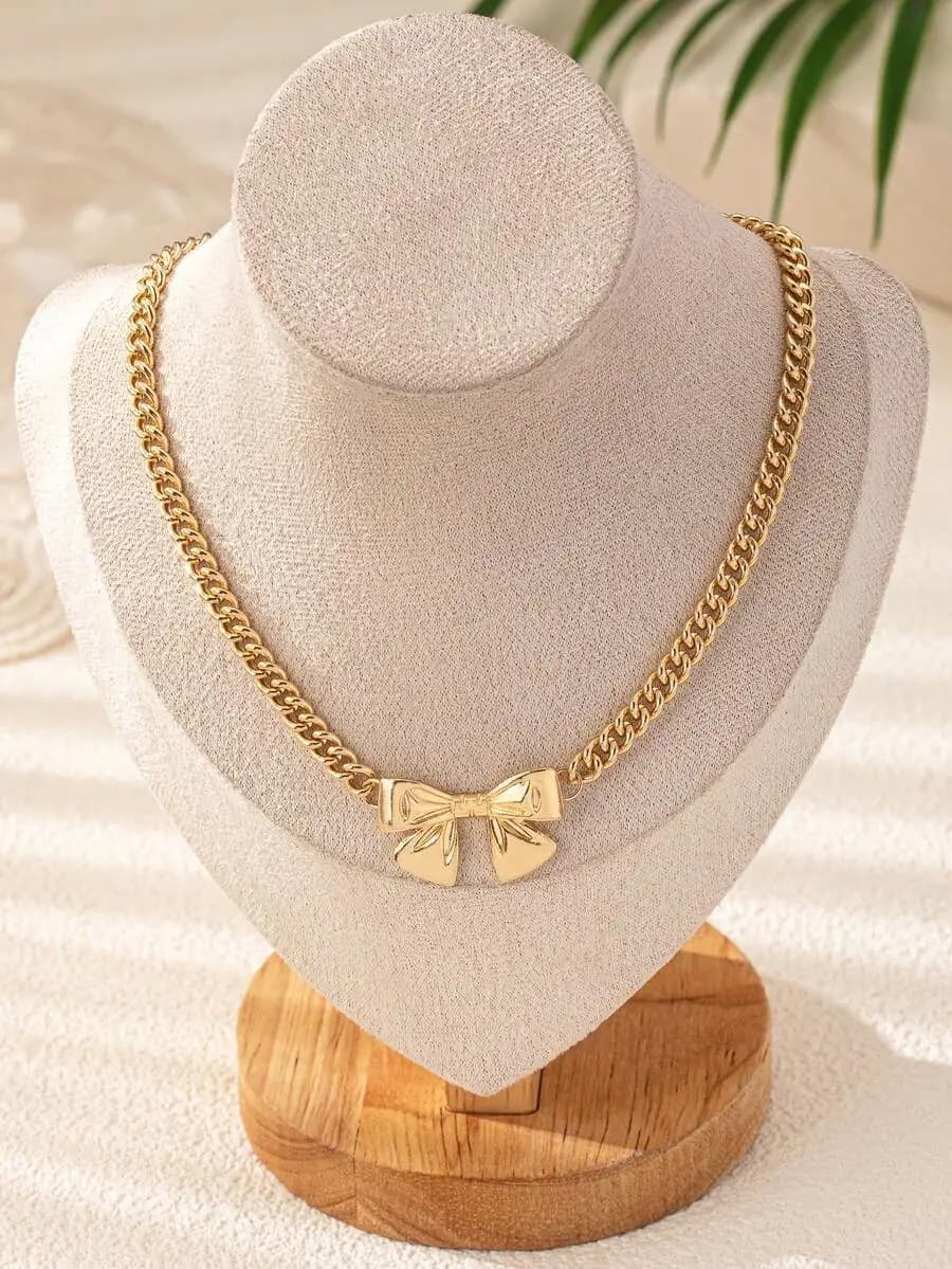 1pc Bow Metal Pendant Necklace, Refreshing, Cute, Elegant, Petite, Suitable For Women's Daily Wear, Party, Date, Gift
