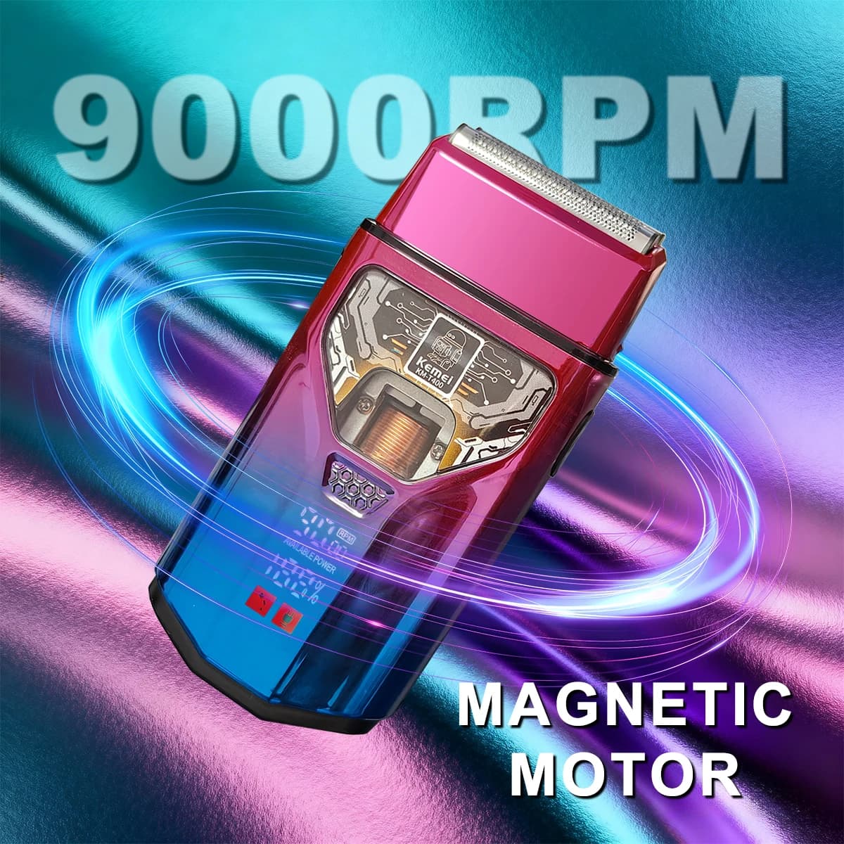 KEMEI KM-T400 Dual Foil 9000RPM 5W Magnetic Levitation Motor LED Display 1400mAh Electric Razor Man Professional Barber Razor