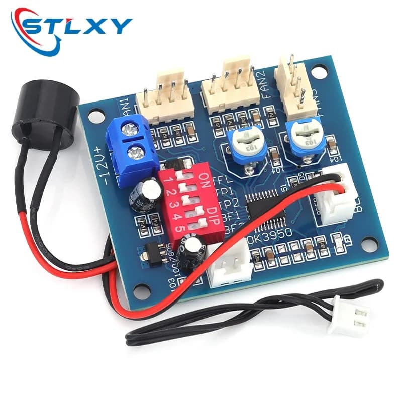 Stlxy 12V 5A PWM PC CPU Fan Temperature Control Speed Controller Board with Probe & Buzzer
