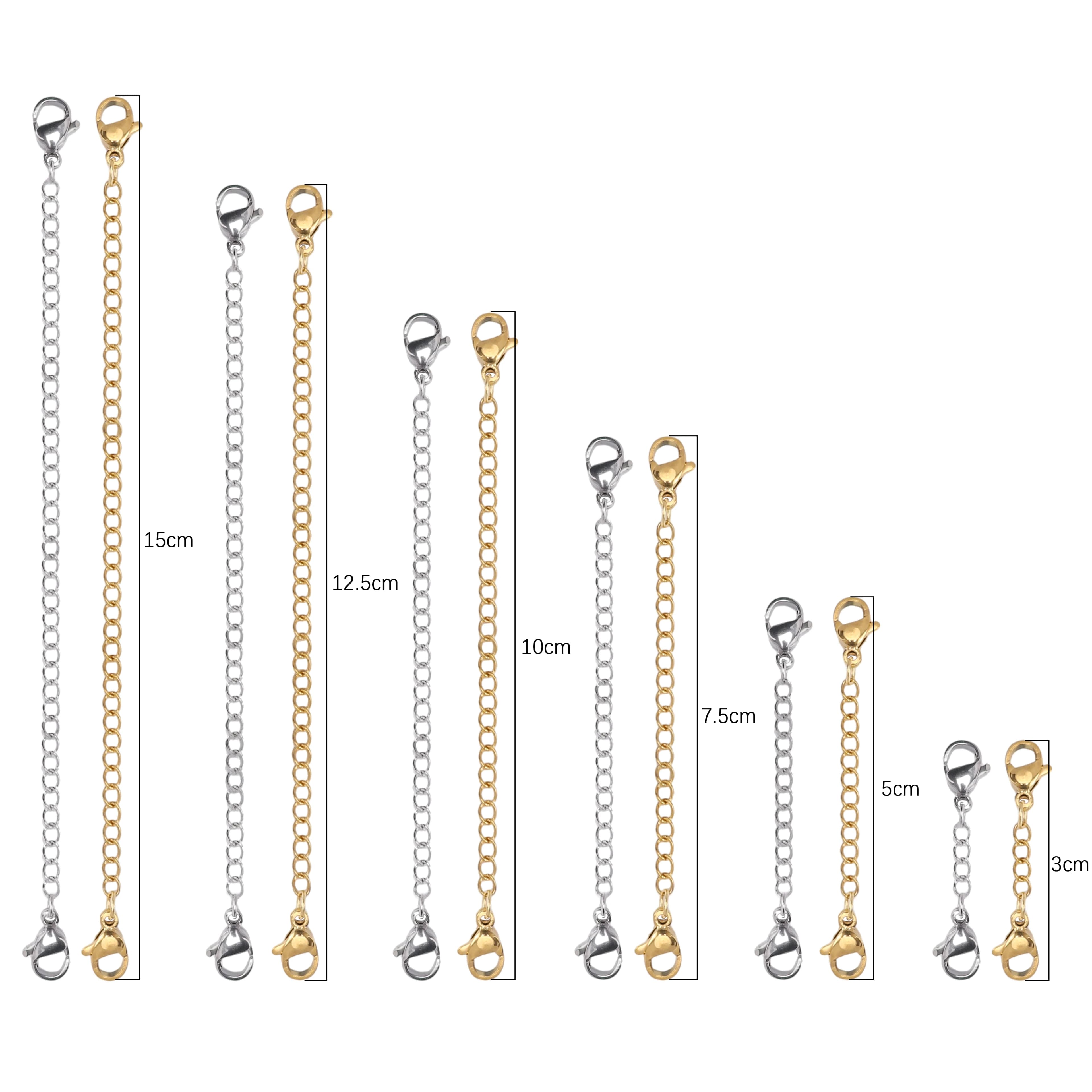 3/5/7.5/10/12.5/15cm Stainless Steel Extension Chain Tail Chain Connector Lobster Clasp For Jewelry Making DIY Necklace Bracelet