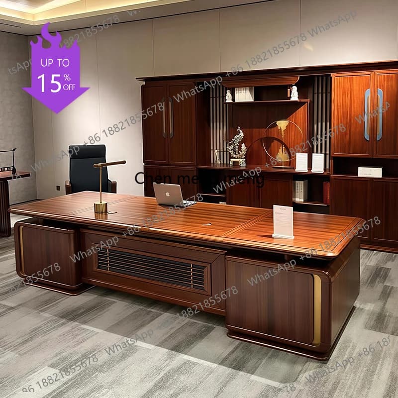 Scrivania Direzionale A51 in Legno Marrone, Moderna e Robusta, Scrivania da Gaming di Lusso, Grande Tavolo da Studio e Postazione di Lavoro