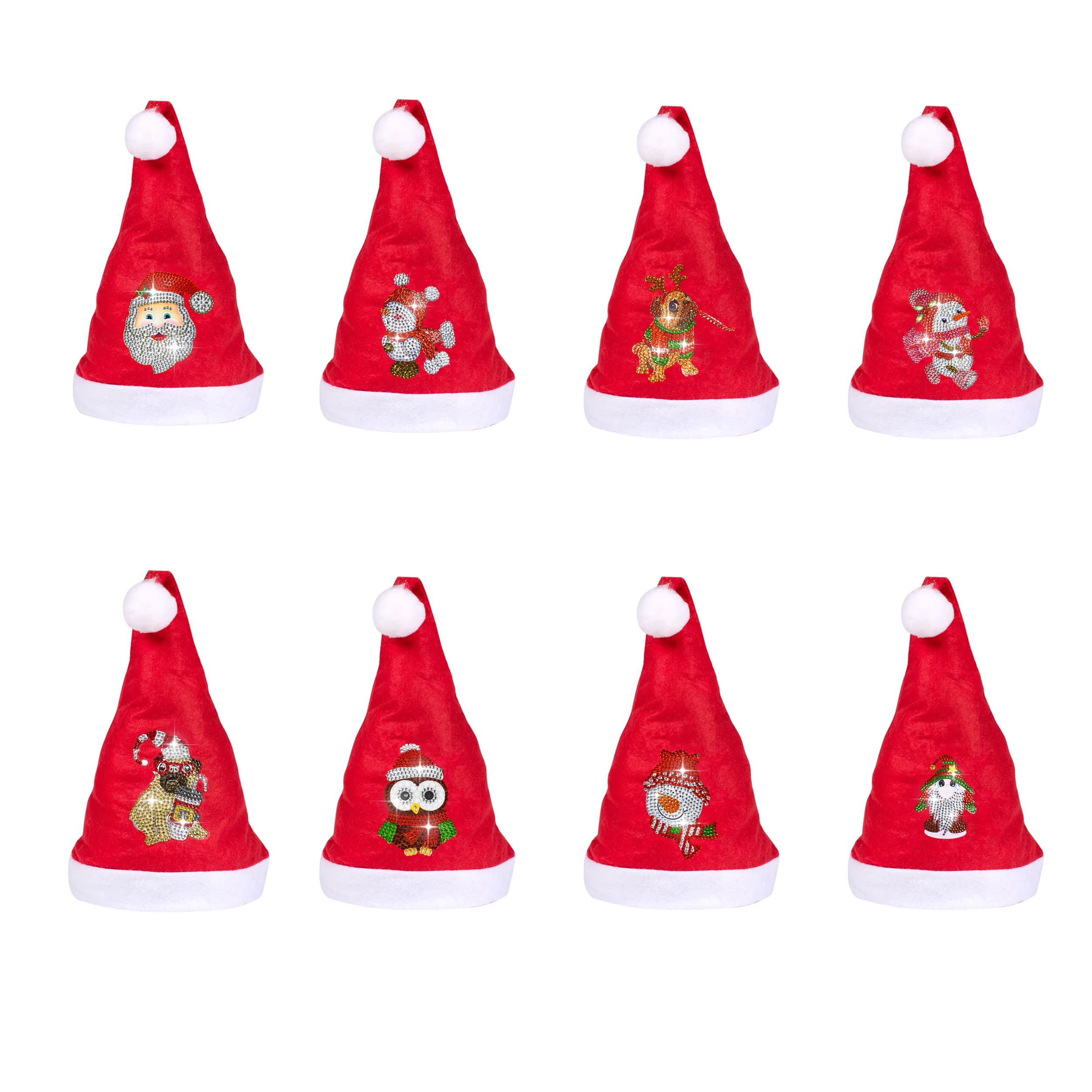 1 set di pittura diamante a tema natalizio, un cappello rosso decorato a mano realizzato in feltro e tessuto non tessuto.