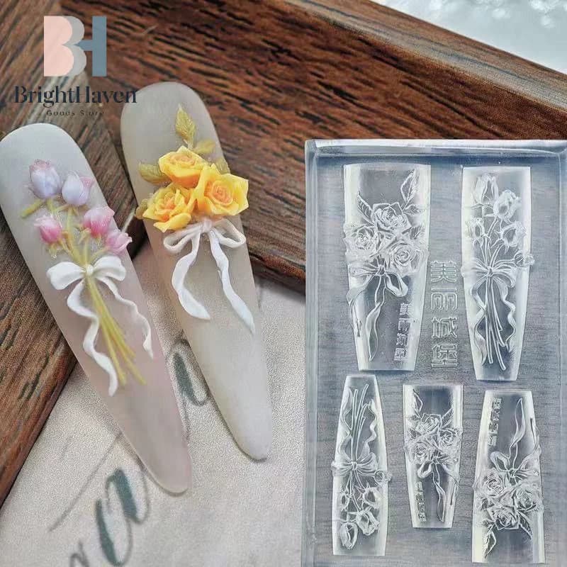 Flowers Rose Nail Silicone Relief Shape Nail Art Mold 3D Nail Decoration Nail Salon Accessories Manicure Tool B.H