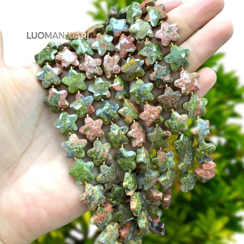 14-15mm Faceted Star Natural Stone Unakite Jasper Loose Spacer Beads for Jewelry Making Diy Bracelets Charms Accessories 7.5''