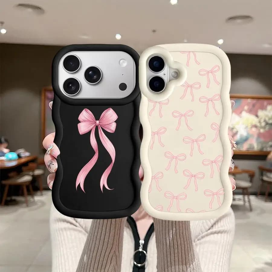 Custodia con fiocco rosa alla moda per iPhone XR 16 Pro Max 14 11 15 Plus 8 17 Air 13 12 Cover morbida per telefono