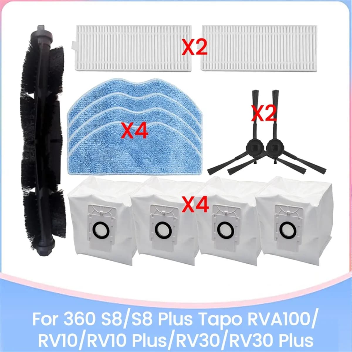 Per 360 S8/S8 Plus RVA100/RV10/RV10 Plus/RV30/RV30 Plus Aspirapolvere Pezzi di ricambio Spazzola Filtro Mop Sacchetto per la polvere in tessuto [BWASCLIM]