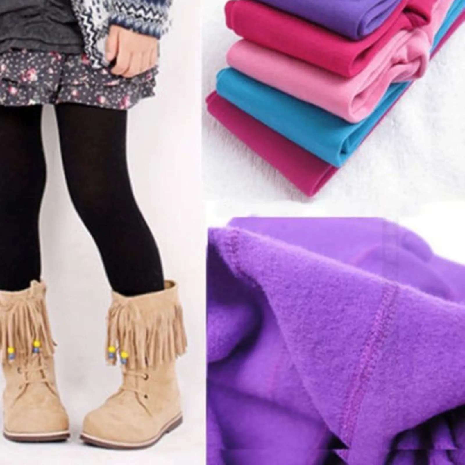Collant foderati in pile per ragazze 5-7 anni, leggings invernali spessi e caldi, pantaloni elastici per bambini da indossare sotto vestiti e maglioni, colore blu navy
