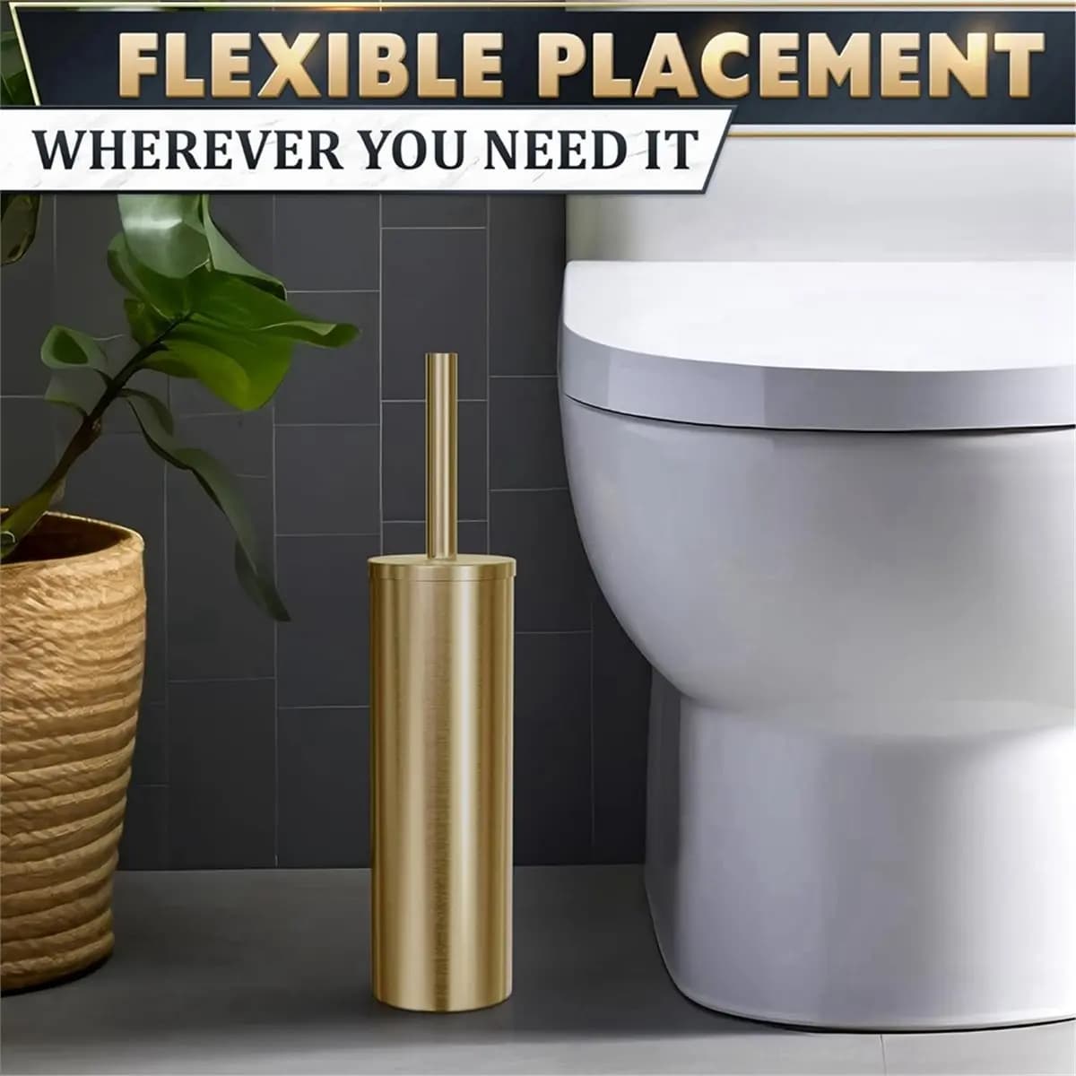 (ABLP) Set di spazzole e supporti per WC color oro - Spazzola e supporto per WC in acciaio inossidabile con setole dense per una pulizia profonda