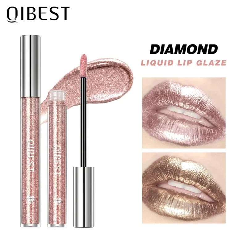 QIBEST Dual-Purpose Liquid Lipstick And Diamond Eye Shadow Pearlescent Glossy Non-Stick Long-Lasting Color Lip Glaze