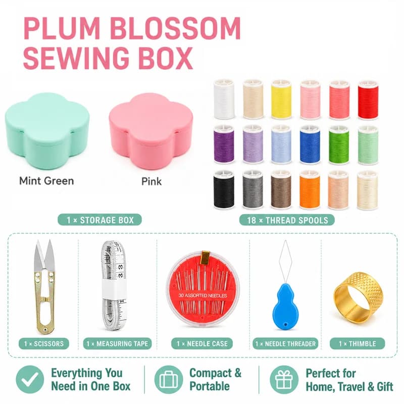 1/2 box Flower Shaped Sewing Kit Box, Multifunctional Portable Household Needle Thread Scissor Set, DIY Craft Sewing Supplies