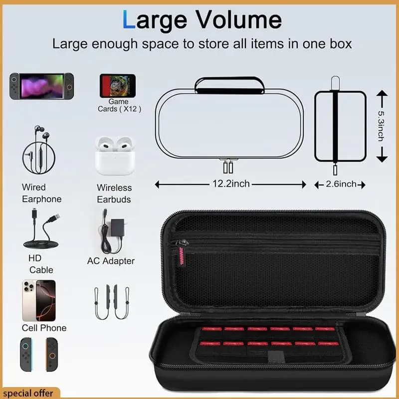 Custodia rigida con 12 slot per schede di gioco A68Z per Nintendo Switch 2 Borsa da trasporto da viaggio 2025 con custodia staccabile