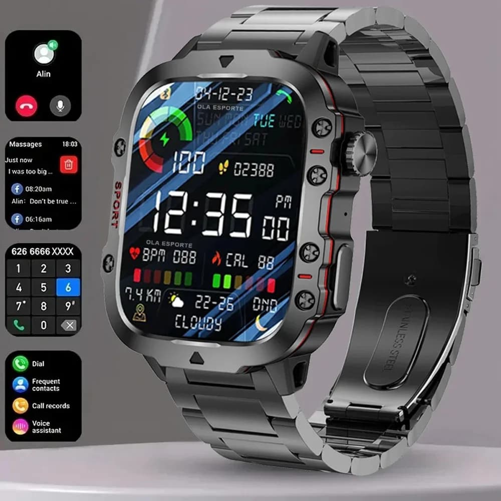 2025 Nuovo Militare Astuto Della Vigilanza Degli Uomini IP68 5ATM Sport All'aria Aperta Inseguitore di Fitness Monitoraggio della Salute 1.81 Pollici Chiamate Bluetooth Smartwatch