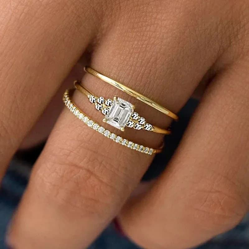 Nuovo Set di Tre Anelli Geometrici di Lusso in Stile Europeo e Americano 2026 per Matrimoni Femminili