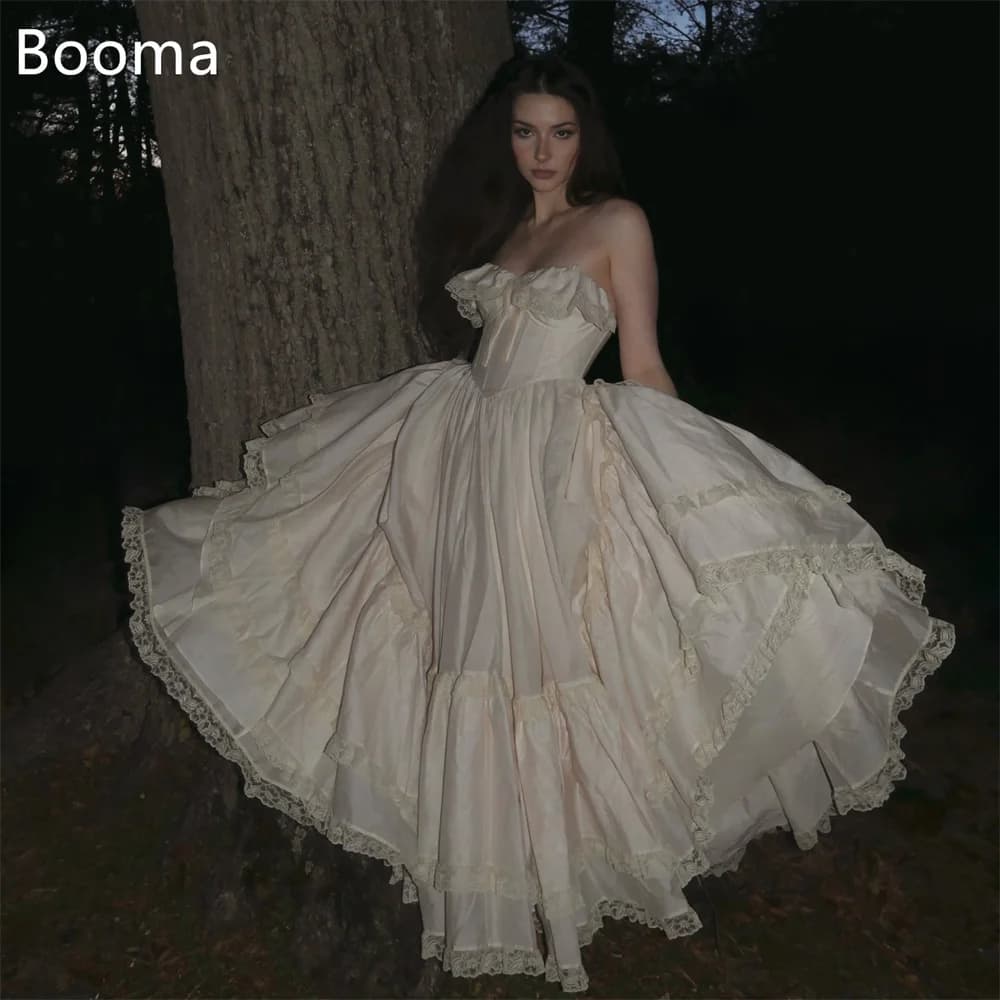Booma A-Line Strapless Long Lace Pleat Classis Wedding Dresses Simple Sleeveless Brides Gown Custom Made 2025