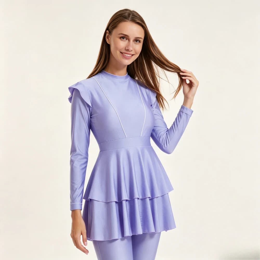 2026 3PCS Ruffle Burkini Long Sleeve Full Coverage Swim Cap UV Protection Modest Muslim Conservative Beach Swimming Bathing Suit