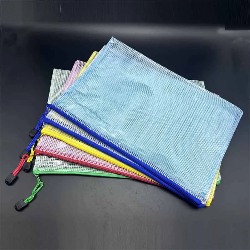 Set di 5 Buste Impermeabili con Zip per Documenti, Penne e Articoli da Ufficio, Tasche in PVC a Rete per Archiviazione