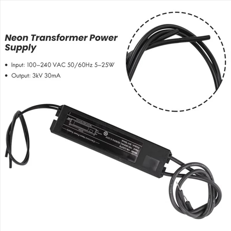 ZIZI Trasformatore elettronico per luce al neon ad ampio voltaggio 3KV 30MA 5-25W adatto per qualsiasi dimensione di insegna al neon in vetro