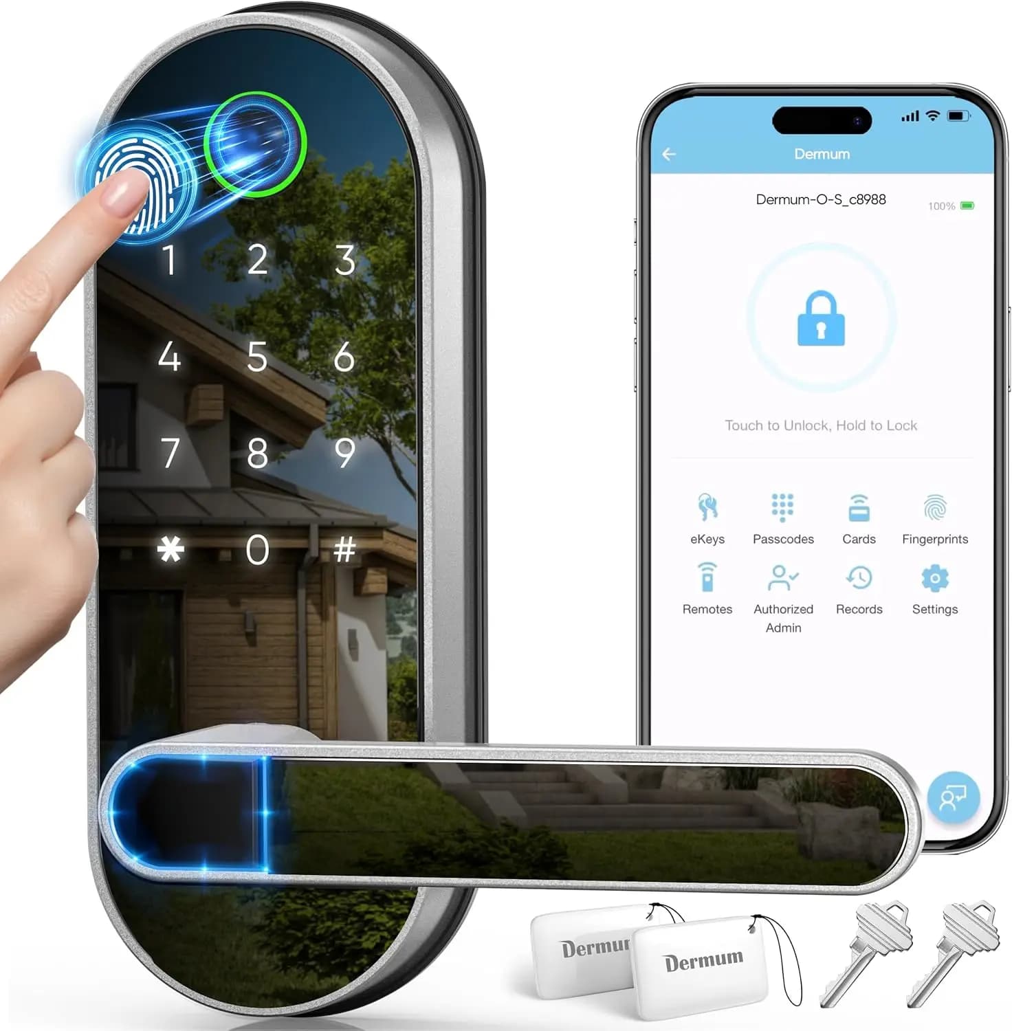 Serratura Intelligente con Impronta Digitale, Tastierino e Controllo App: Serratura Elettronica per Porte di Casa in Argento