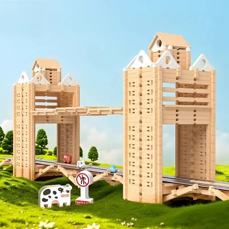 Blocchi di Costruzione in Legno per Bambini, Giocattoli Educativi Fai-da-Te, Set di Costruzione Sicuro, Regalo Creativo per lo Sviluppo dei Bambini