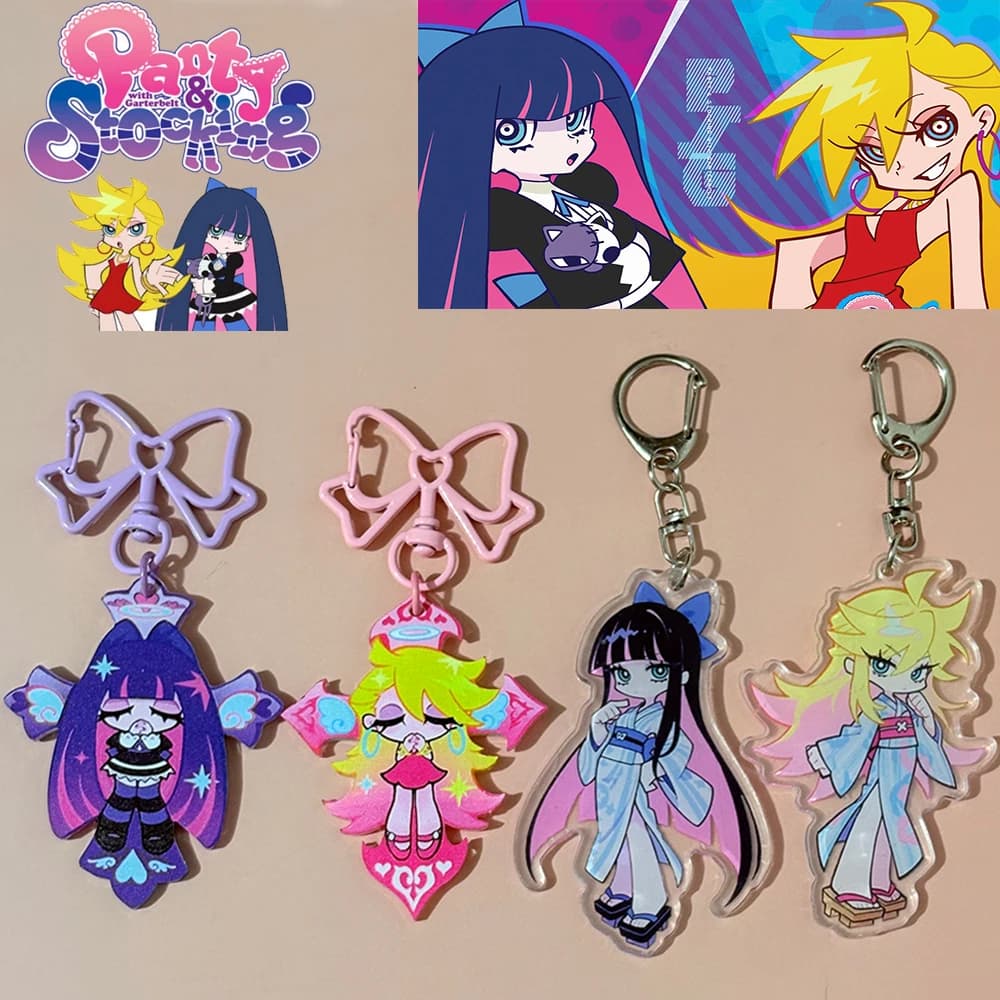 Anime Panty & Stocking with Garterbelt Acrylic Keychain Kawaii Figure Acrylic Keyrings Backpack Pendant Otaku Collectible Gift