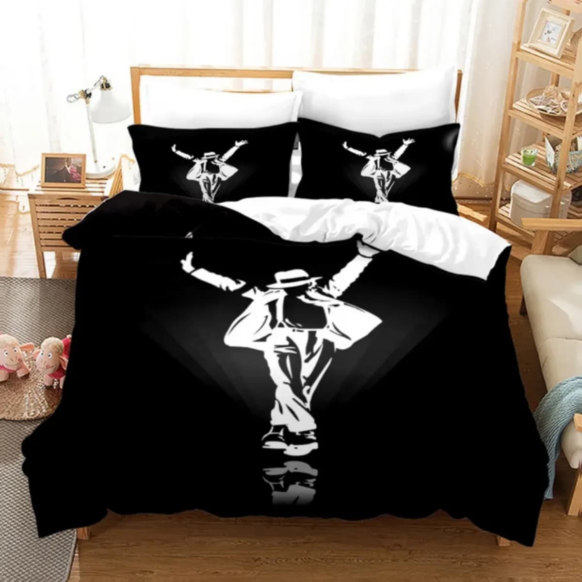 Set biancheria da letto Michael Jackson Singer Stampa digitale 3D Biancheria da letto Genius musicale adatta per la camera da letto Set copripiumino King of Pop