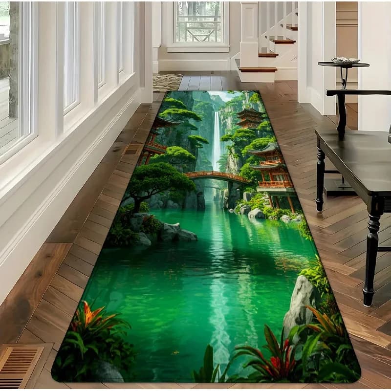 Tappeto VIKAMA 3D Illusion con Cascata Giapponese, Antiscivolo, Morbido, per Corridoio, Ingresso, Corridoio, Decorazione per Pavimenti di Casa