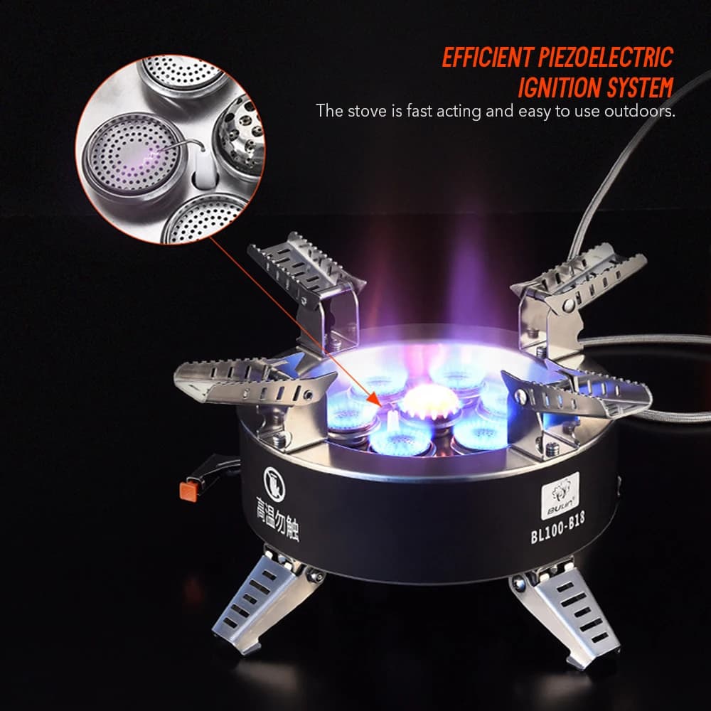 18000W High-power Camping Stove with Piezo Ignition Windproof Seven- Gas Stove Foldable Backpacking Stove For Outdoor Fishing