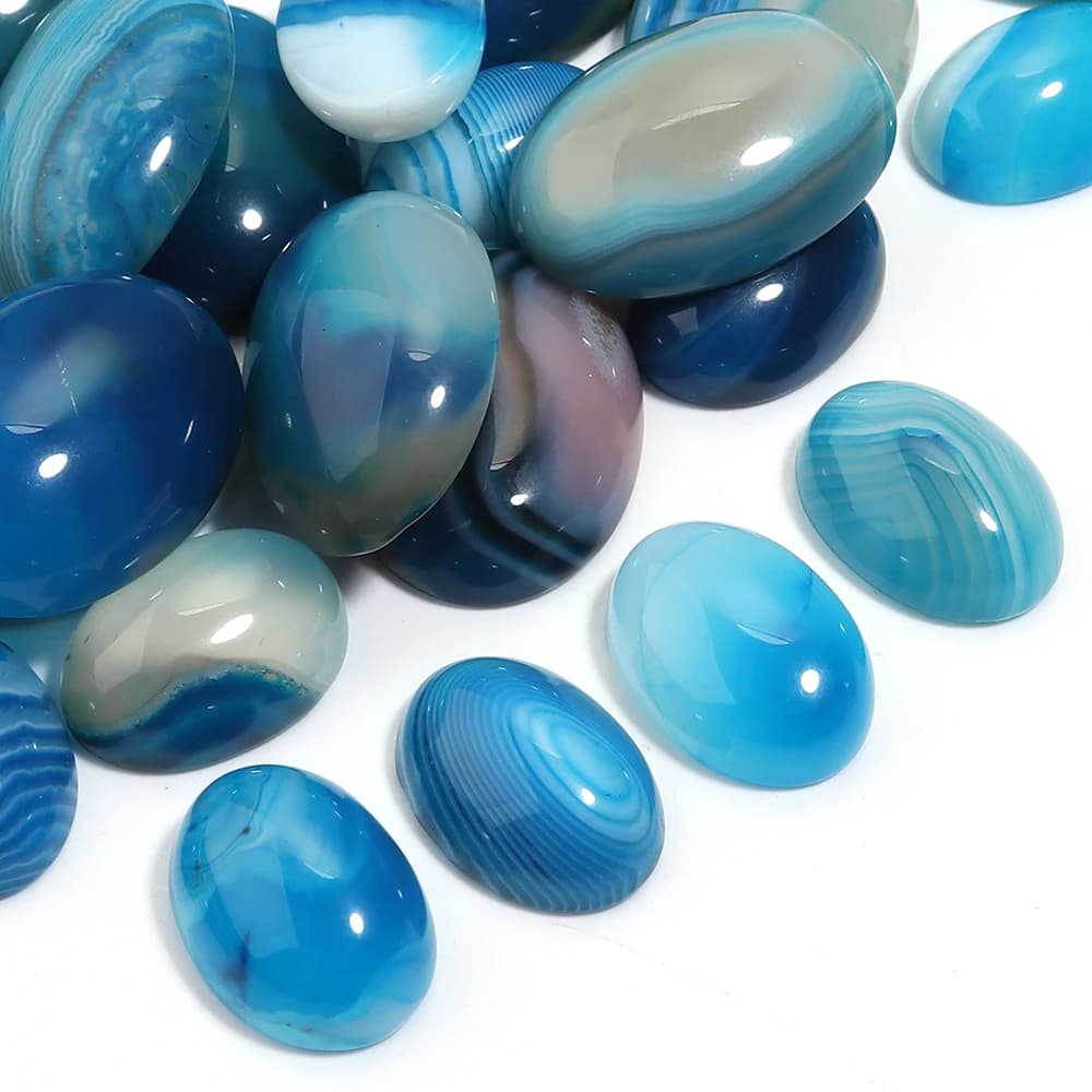 5 pcs Natural Stone Cabochon Blue Band Agate Plate Oval Beads Sparse Cabochon Cammeo For Jewels FAI FROM YOU That Make Ring Pendants Supply