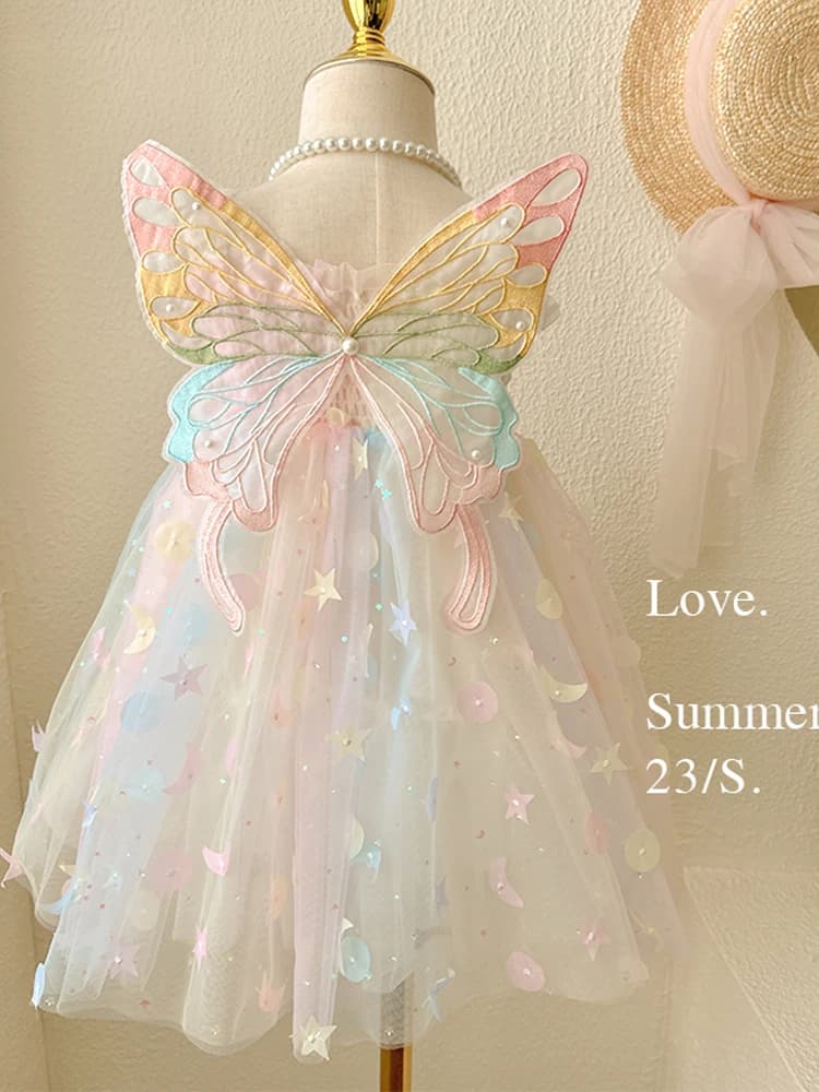 Nuovo Vestito Estivo Arcobaleno per Bambine, Stile Fata Principessa, con Gonna e Dettagli per Neonata, alla Moda per il Tempo Libero