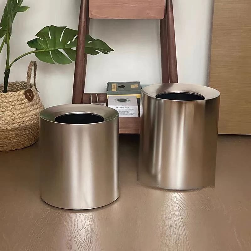 Bidone della spazzatura in argento elettrolitico Bidone della spazzatura in metallo imitazione premium per la casa, soggiorno, camera da letto, ufficio, bidone della spazzatura in stile industriale
