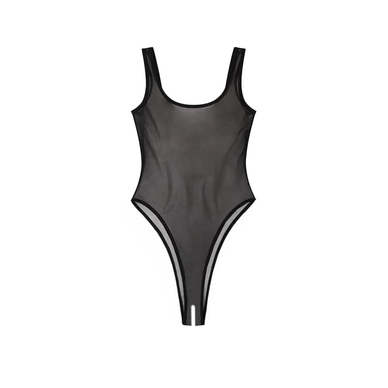 Lingerie Sexy Seducente da Donna, Body Monocolore Trasparente Senza Schienale, Bikini Elasticizzato, Pigiama