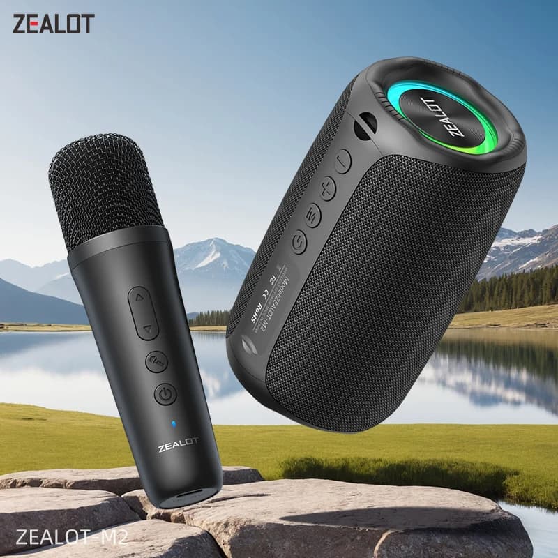 Macchina per karaoke Zealot-M2m, altoparlante Bluetooth portatile con 1-2 microfoni wireless, impermeabile IPX5, 360°. ° Altoparlante Wireless