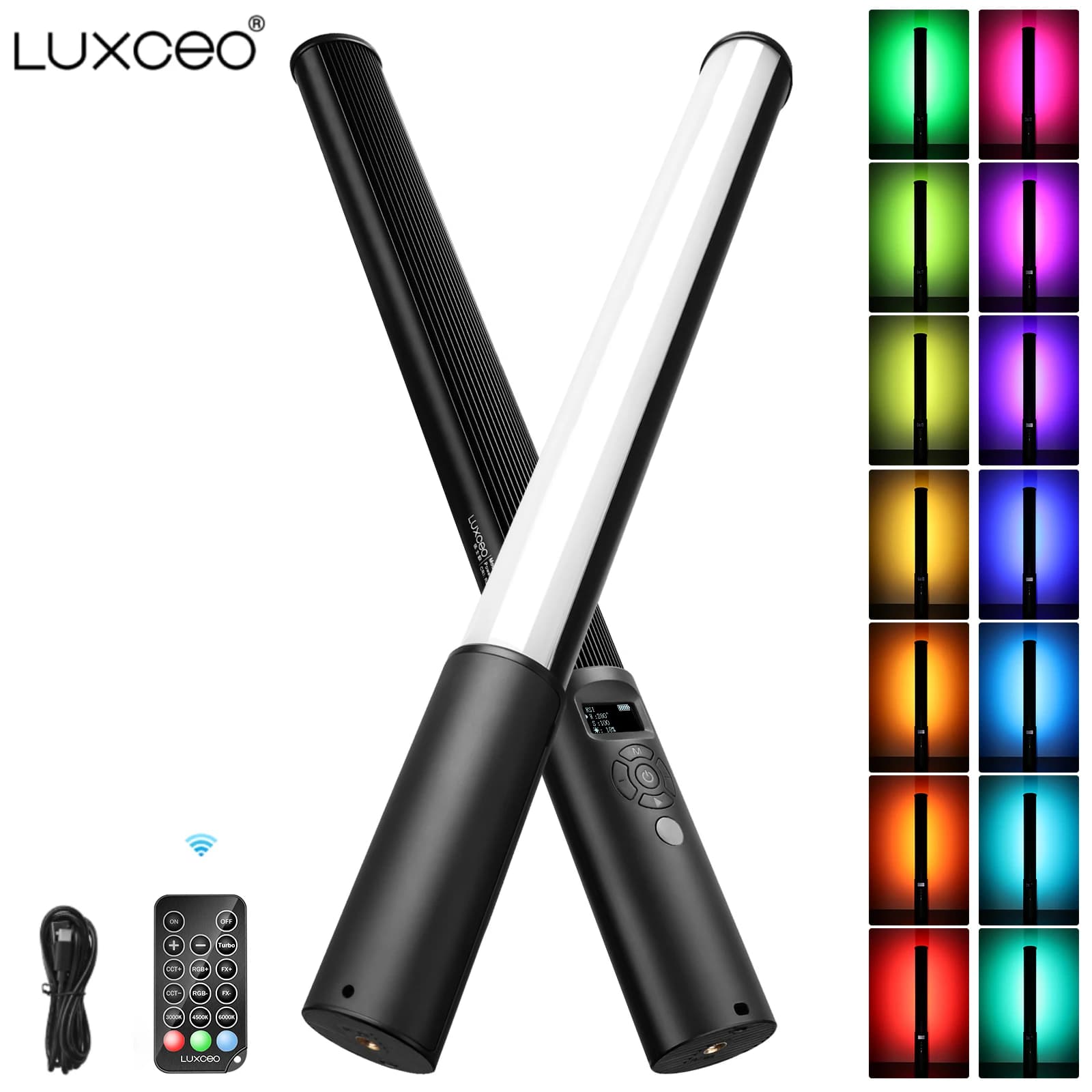 LUXCEO P400 Tubo luminoso Palmare RGB Stick Bacchetta LED Colorata Fotografia Video Lampada CRI 95+ 2500K- 6500K Per Studio fotografico Vlog