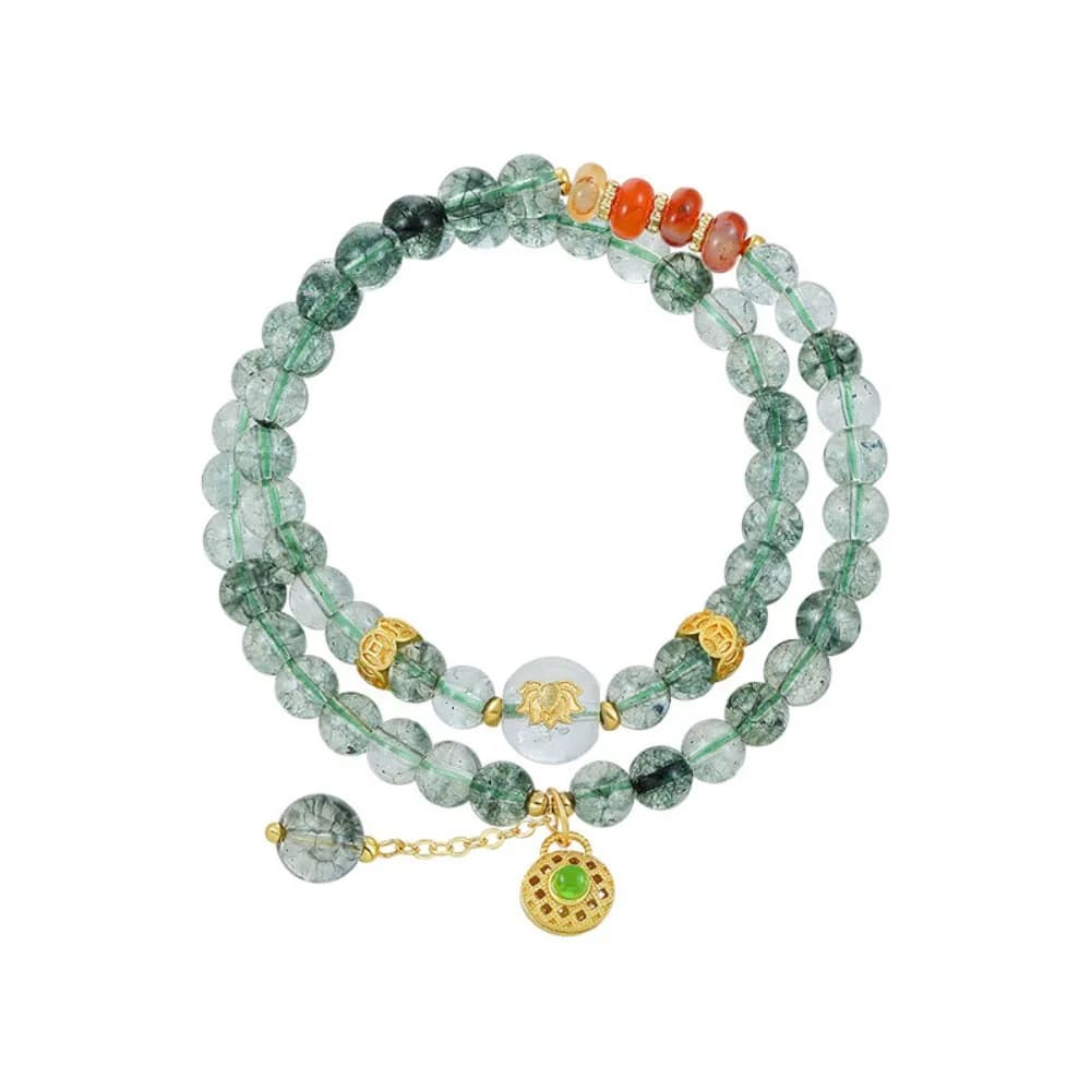 KITYKISS Bracciale in cristallo fantasma verde, da indossare a doppio strato, gioielli personalizzati con dopamina che indutono la meditazione
