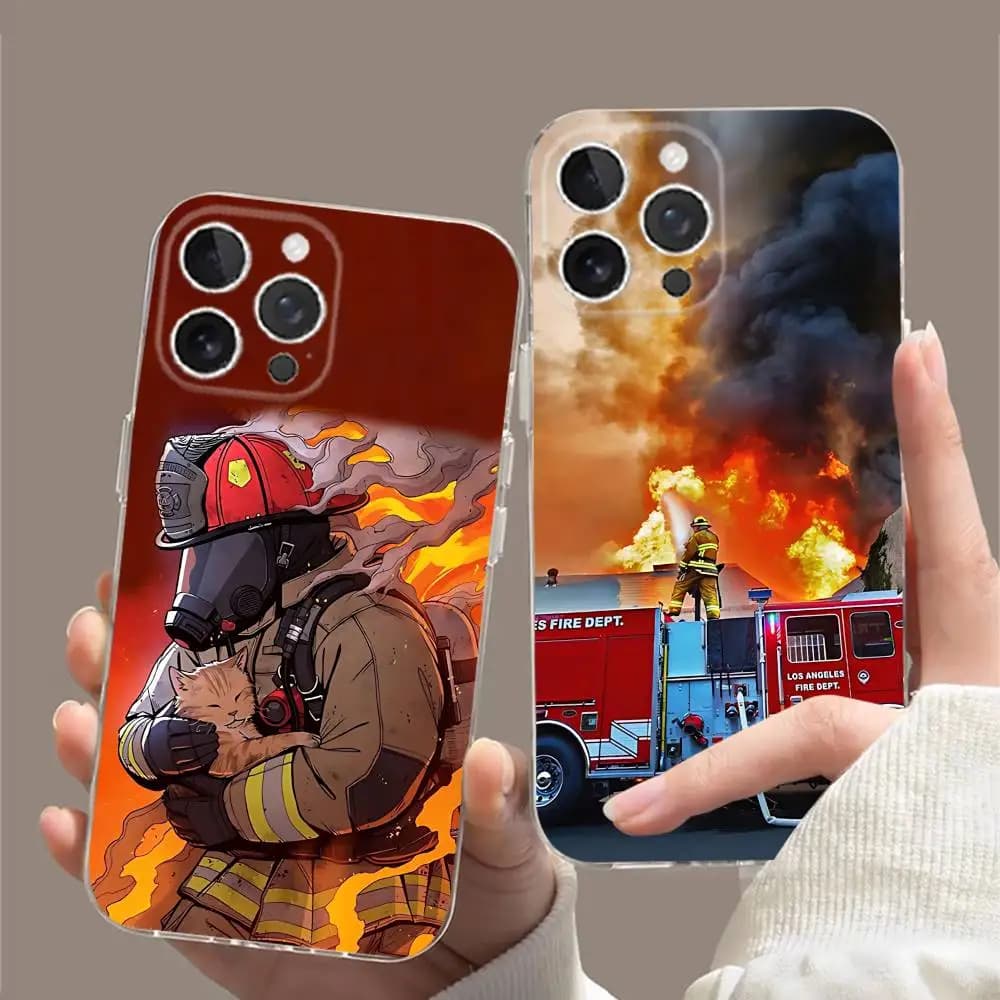 Fireman Firefighter Extinguish Fire Clear Phone Case For iPhone17 16 15 14 13 12 11 Pro ProMax Mini Plus